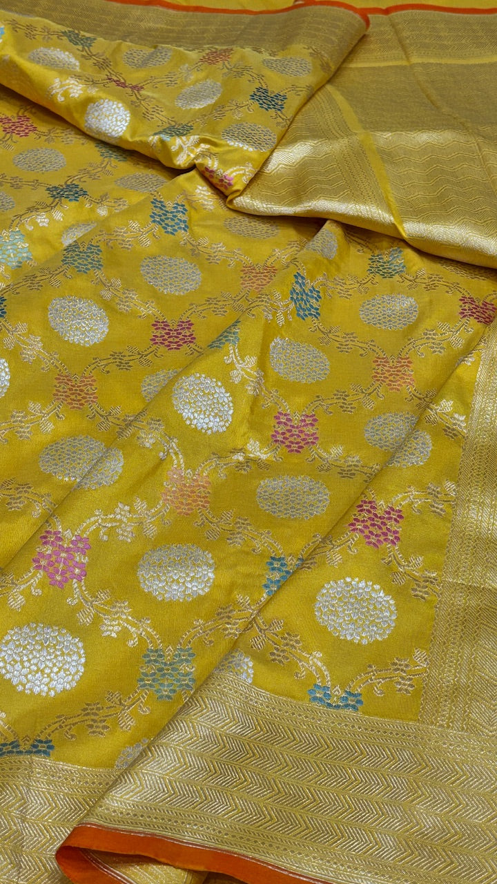 Yellow Pure Banarasi Katan Silk Handwoven Saree