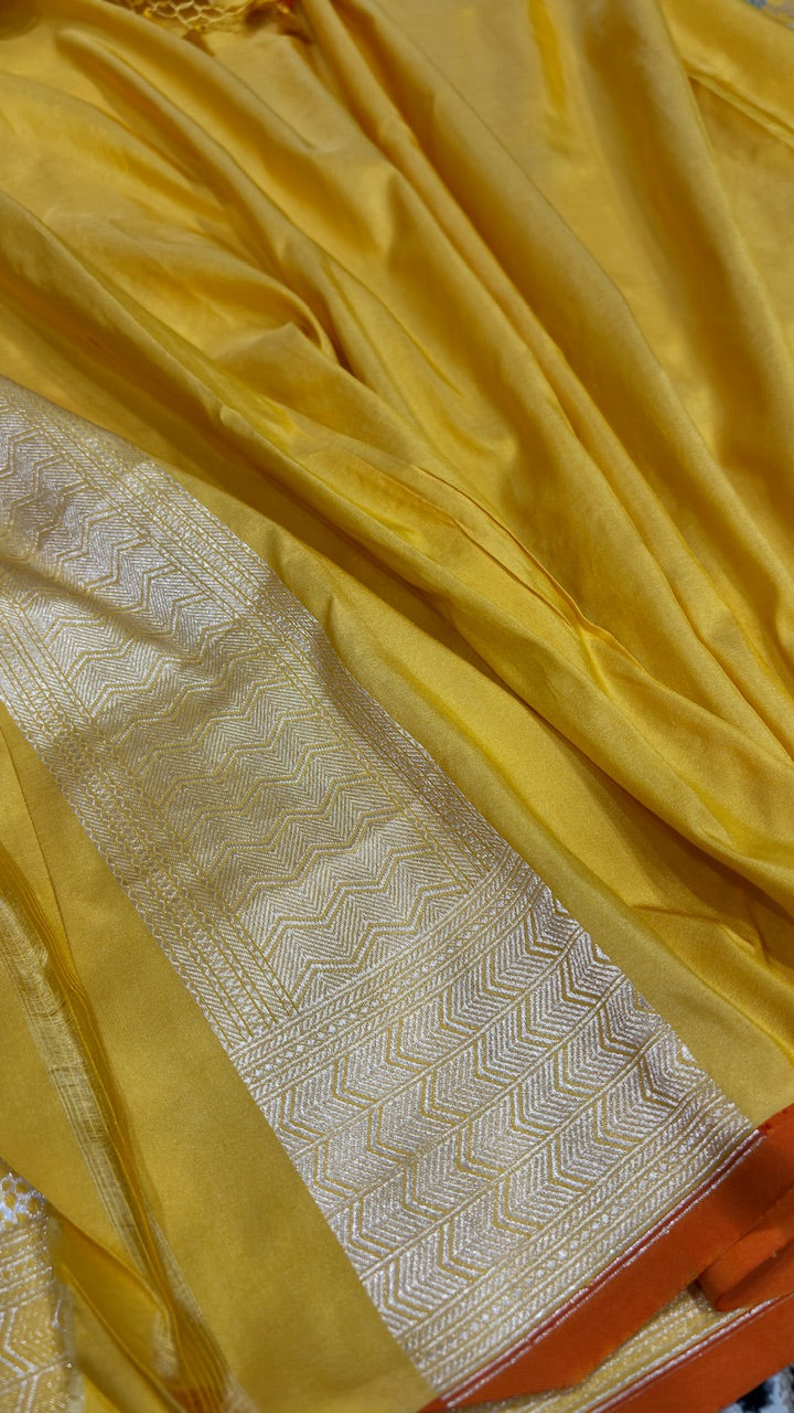 Yellow Pure Banarasi Katan Silk Handwoven Saree