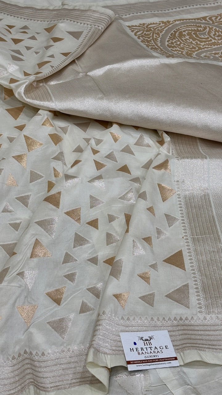 Ivory Pure Banarasi Katan Silk Handwoven Saree