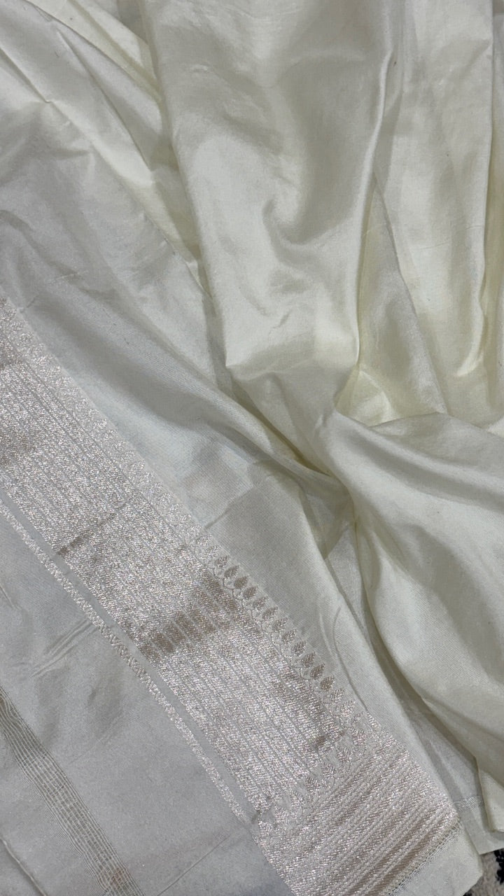 Ivory Pure Banarasi Katan Silk Handwoven Saree