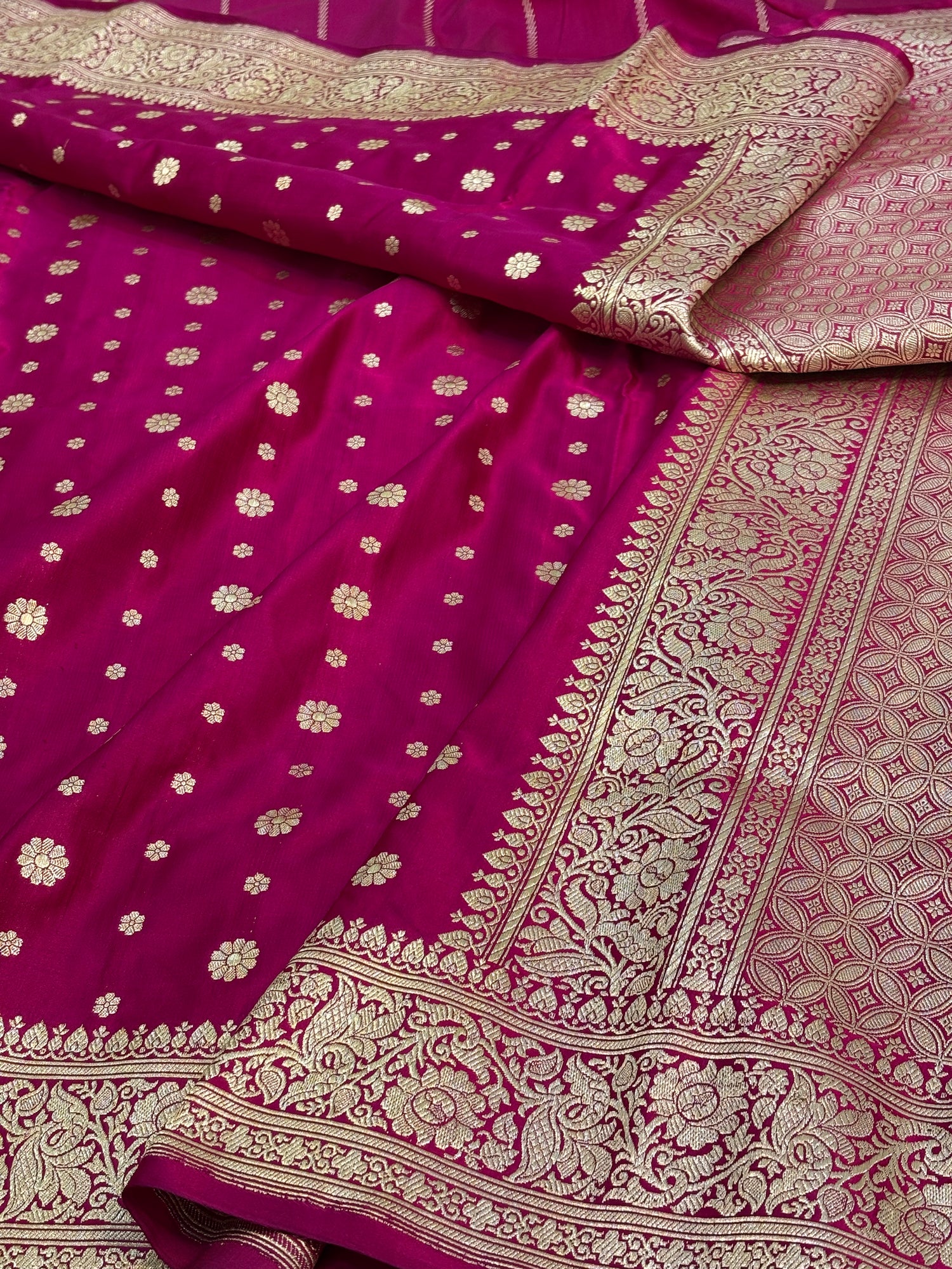 Pink Handwoven Banarasi Satin Silk with Chunari Buti
