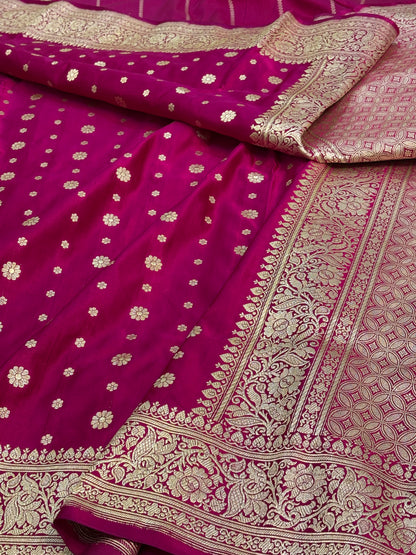 Pink Handwoven Banarasi Satin Silk with Chunari Buti