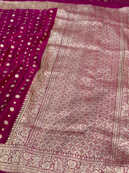 Pink Handwoven Banarasi Satin Silk with Chunari Buti
