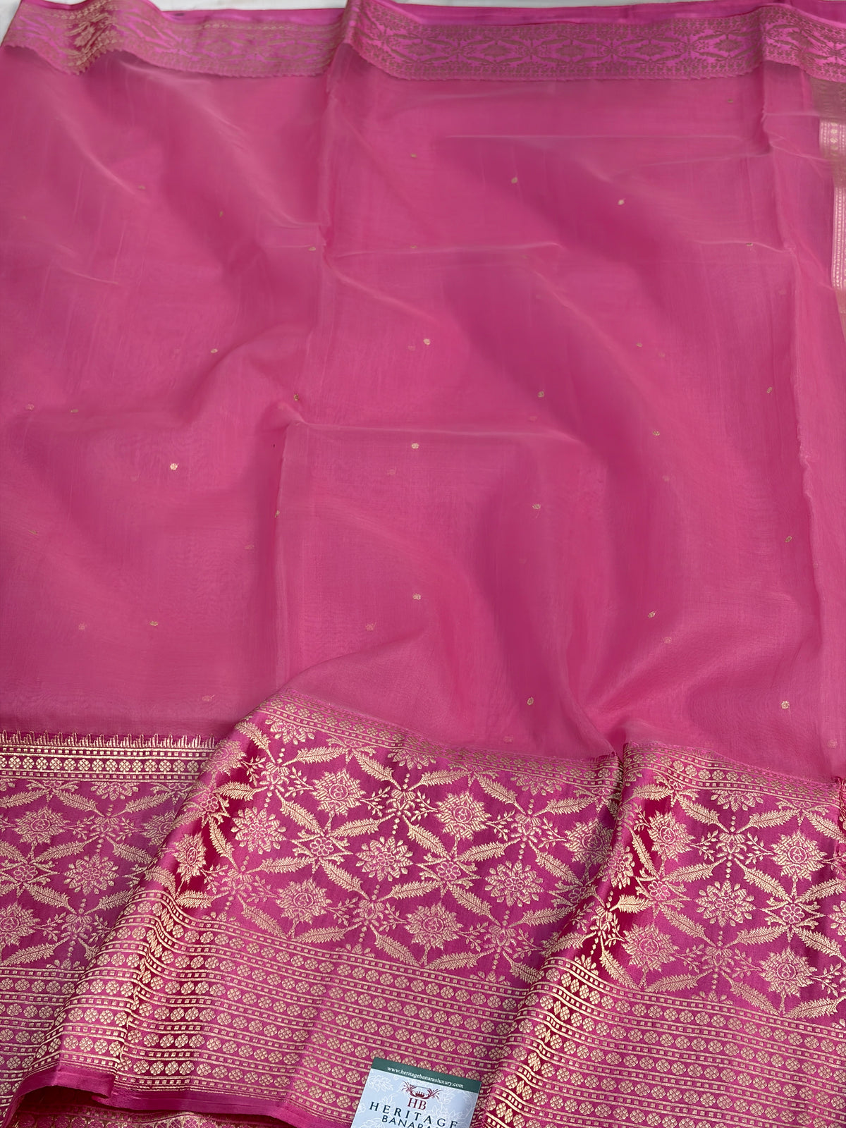 Baby Pink Handwoven Pure Banarasi Kora Silk Saree with Satin Border
