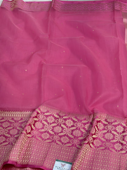 Baby Pink Handwoven Pure Banarasi Kora Silk Saree with Satin Border