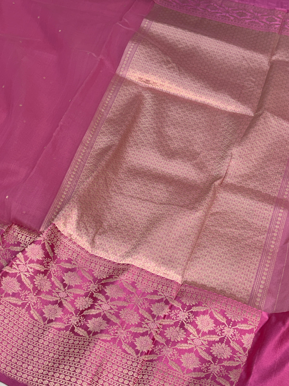 Baby Pink Handwoven Pure Banarasi Kora Silk Saree with Satin Border