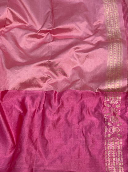 Baby Pink Handwoven Pure Banarasi Kora Silk Saree with Satin Border