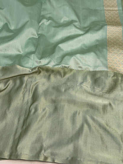 Sea Green Handwoven Pure Banarasi Kora Silk Saree with Satin Border