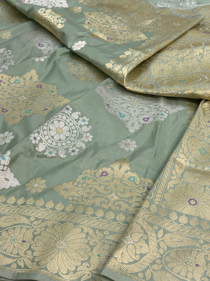 Sea Green Handwoven Pure Banarasi Katan Silk Saree