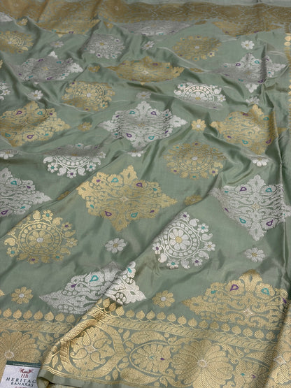 Sea Green Handwoven Pure Banarasi Katan Silk Saree