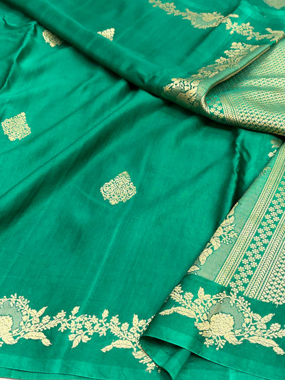 Green Handwoven Pure Mashru Banarasi Satin Silk Saree