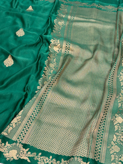 Green Handwoven Pure Mashru Banarasi Satin Silk Saree