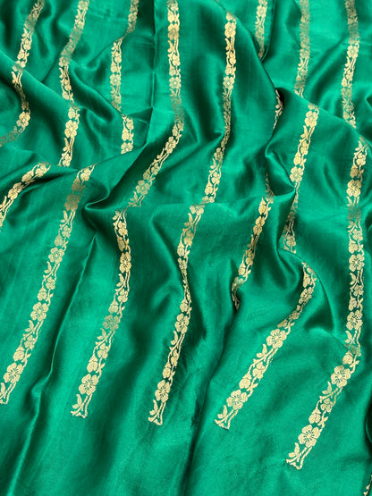 Green Handwoven Pure Mashru Banarasi Satin Silk Saree
