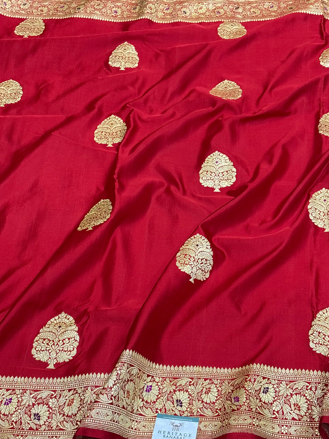 Red Handwoven Banarasi Satin Silk Saree with Meenakari Buta