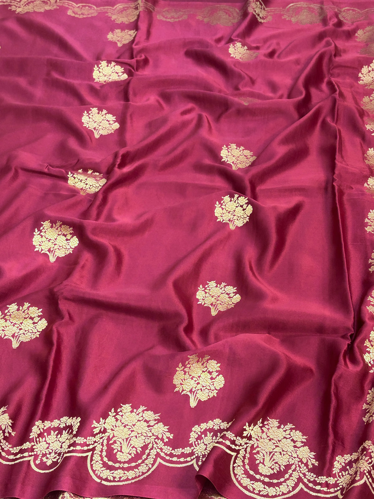 Maroon Handwoven Pure Mashru Banarasi Satin Silk Saree