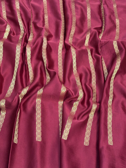 Maroon Handwoven Pure Mashru Banarasi Satin Silk Saree