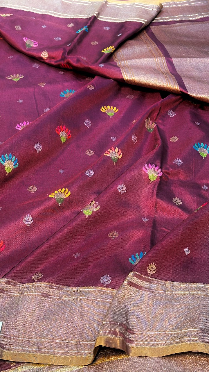 Wine Pure Banarasi Ektara  Silk Handwoven Saree