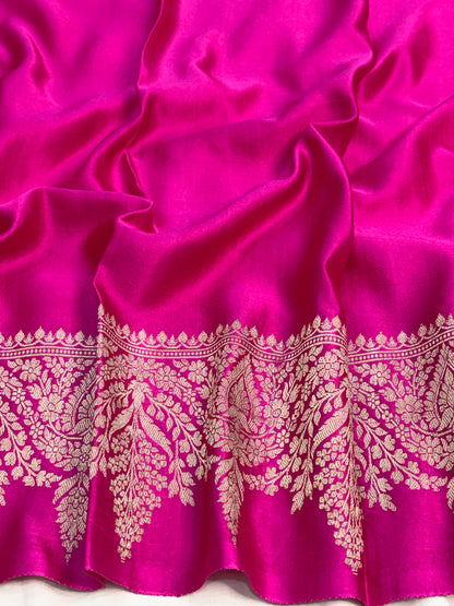 Yellow Handwoven Pure Mashru Banarasi Satin Silk Saree