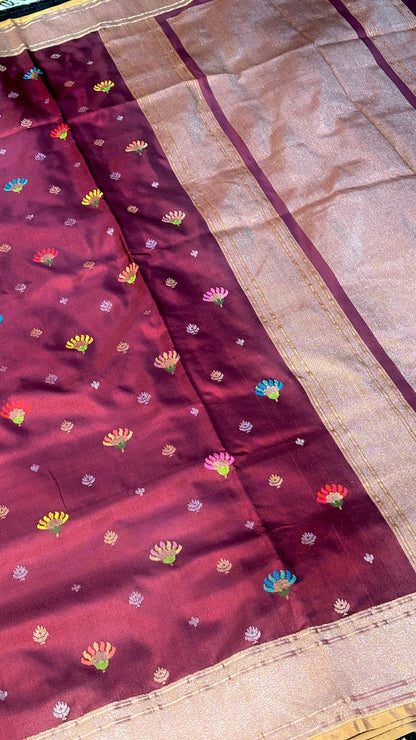 Wine Pure Banarasi Ektara  Silk Handwoven Saree