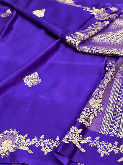 Purple Handwoven Pure Mashru Banarasi Satin Silk Saree