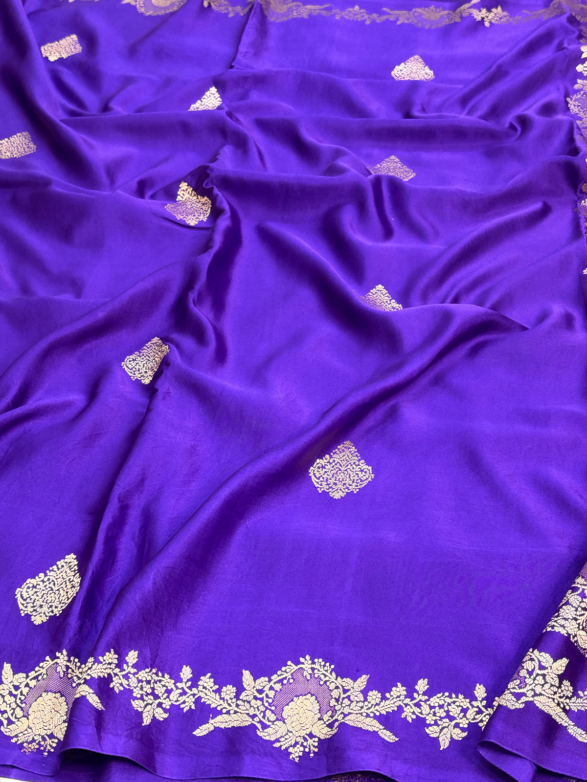 Purple Handwoven Pure Mashru Banarasi Satin Silk Saree