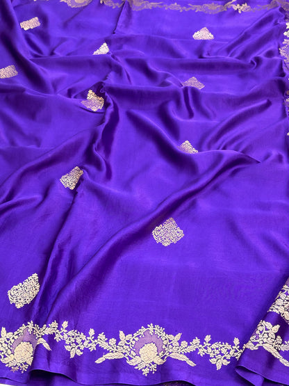 Purple Handwoven Pure Mashru Banarasi Satin Silk Saree