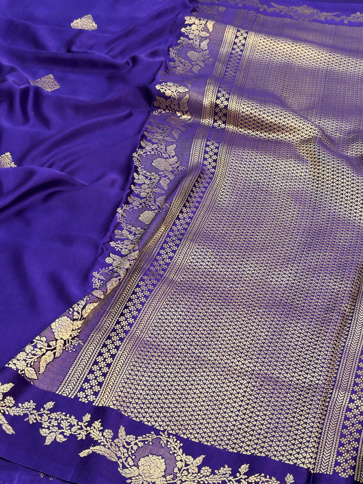 Purple Handwoven Pure Mashru Banarasi Satin Silk Saree