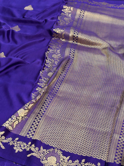 Purple Handwoven Pure Mashru Banarasi Satin Silk Saree