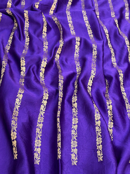 Purple Handwoven Pure Mashru Banarasi Satin Silk Saree