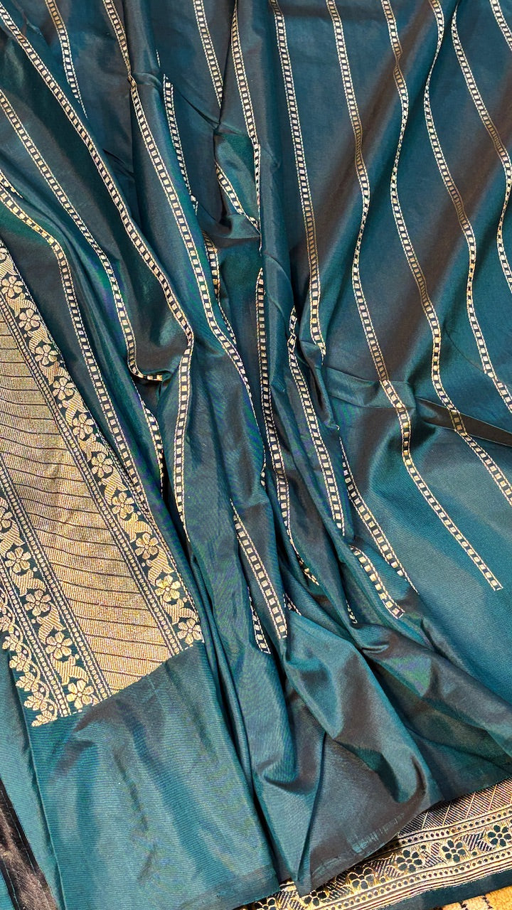 Deep Teal Green Pure Banarasi Katan Silk Handwoven Saree