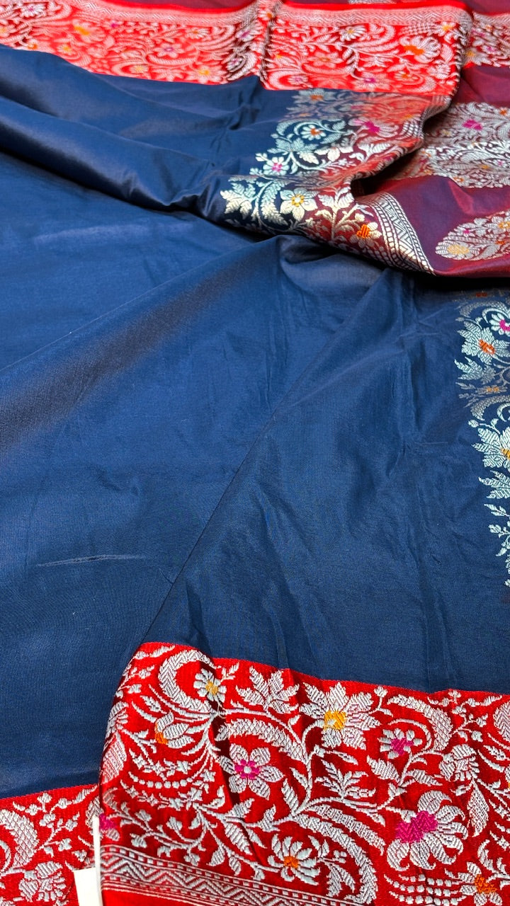 Royal Navy Blue Pure Banarasi Katan Silk Handwoven Saree
