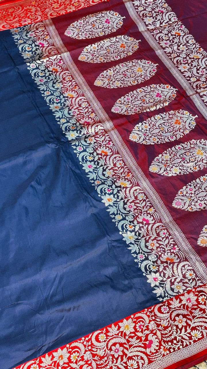 Royal Navy Blue Pure Banarasi Katan Silk Handwoven Saree