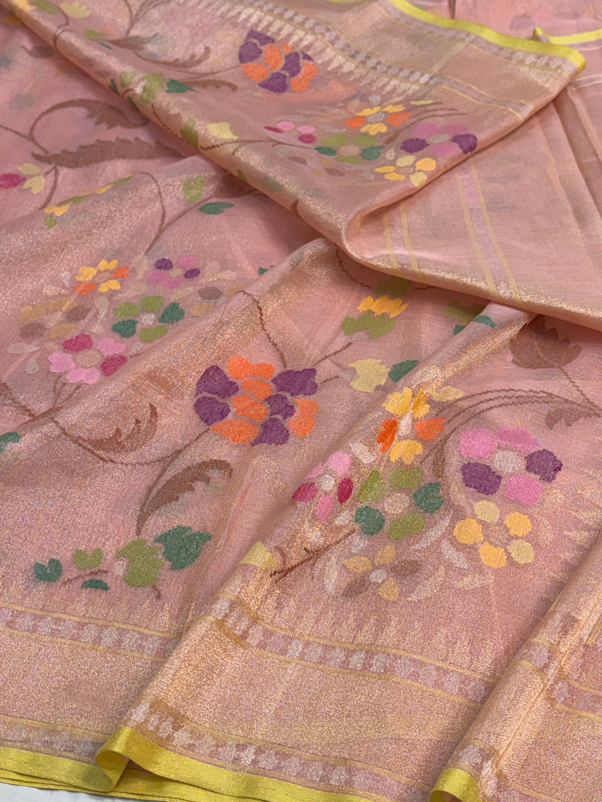 Peach Handwoven Real Zari Exclusive Jamdani Saree