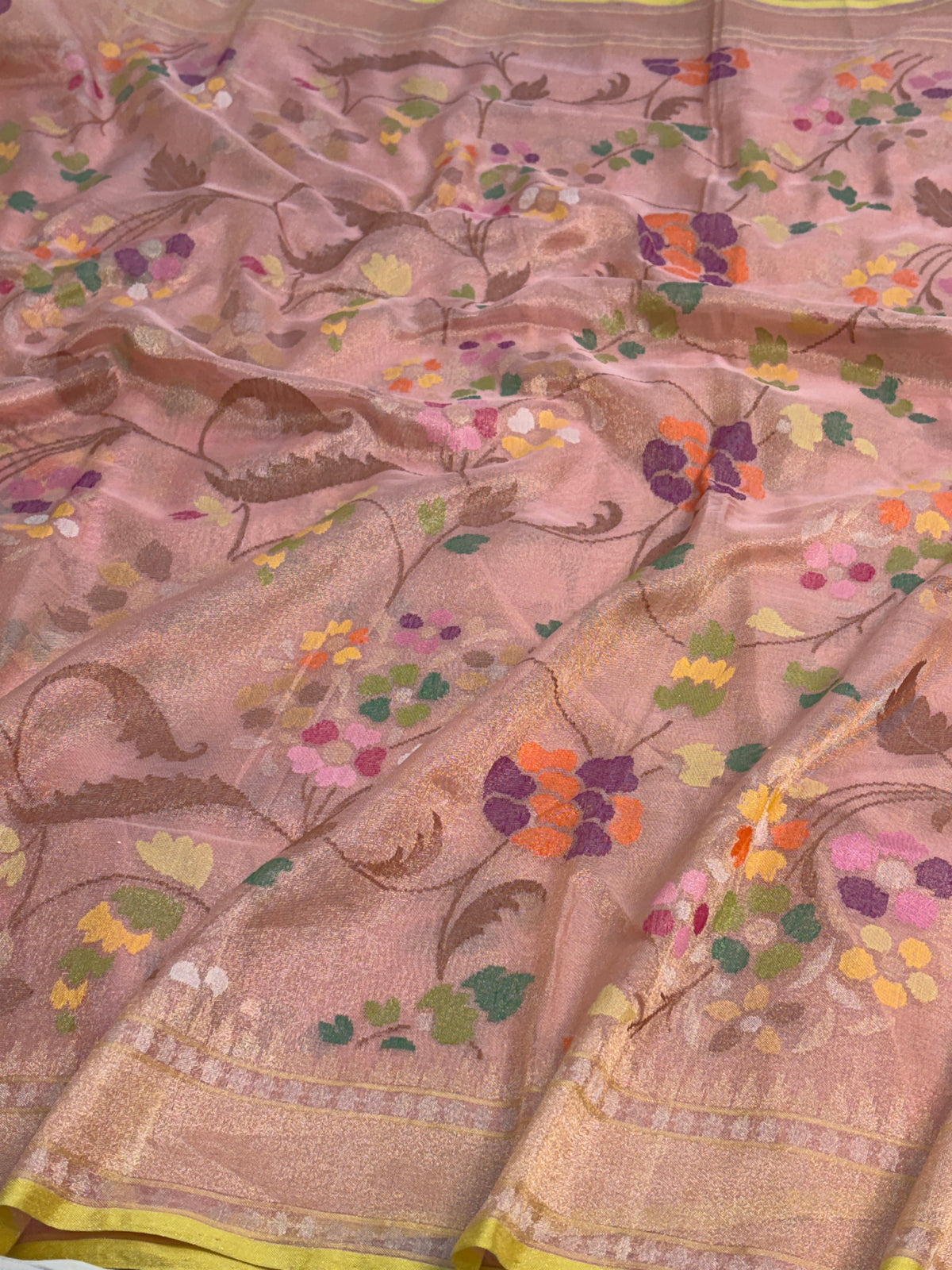 Peach Handwoven Real Zari Exclusive Jamdani Saree