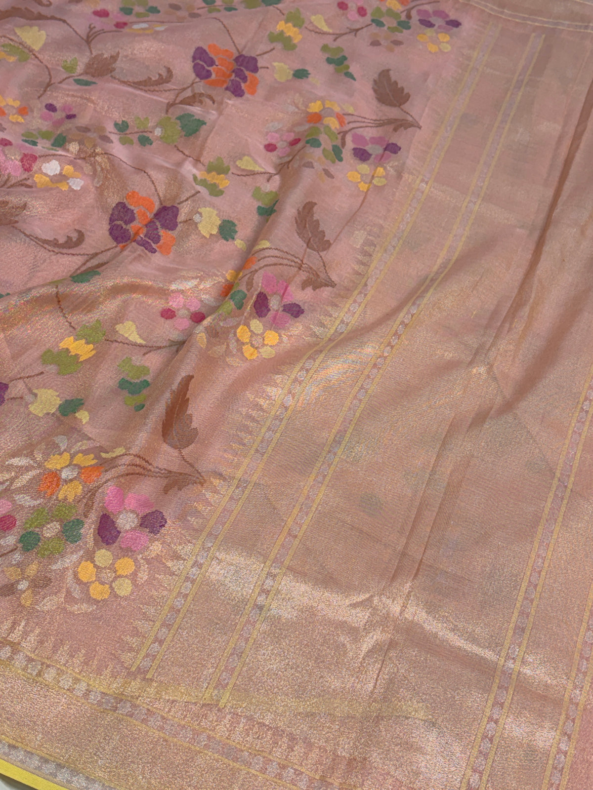 Peach Handwoven Real Zari Exclusive Jamdani Saree