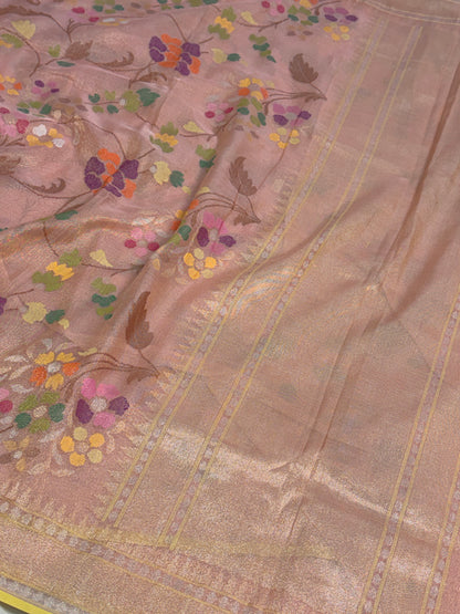 Peach Handwoven Real Zari Exclusive Jamdani Saree