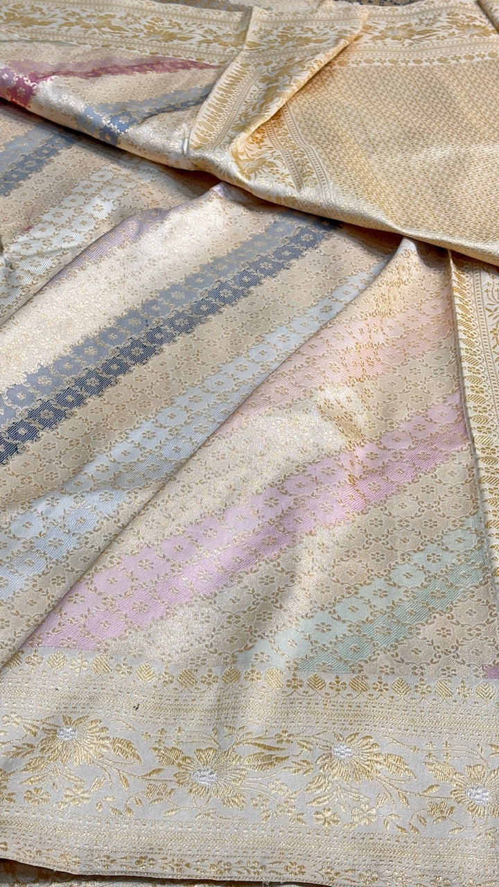 Ivory Rangkaat Pure Banarasi Katan Silk Handwoven Saree