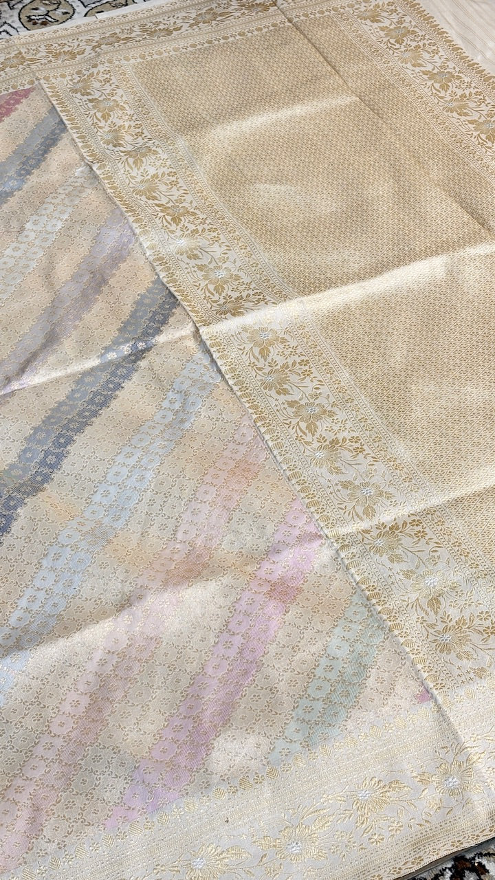 Ivory Rangkaat Pure Banarasi Katan Silk Handwoven Saree