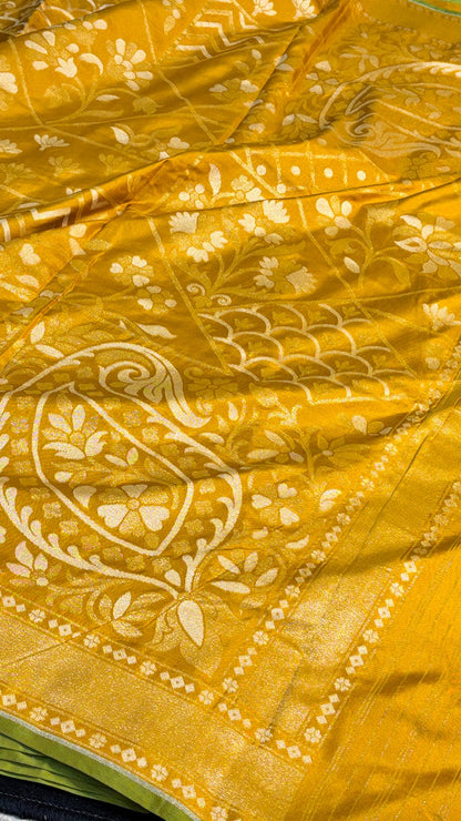 Musterd Yellow Ektara Silk Jamdani handloom Saree