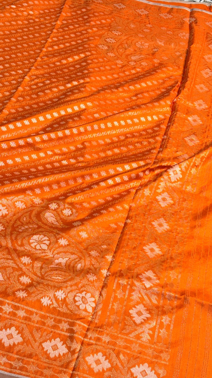 Orange Ektara Silk Jamdani handloom Saree