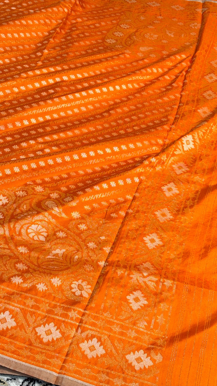 Orange Ektara Silk Jamdani handloom Saree