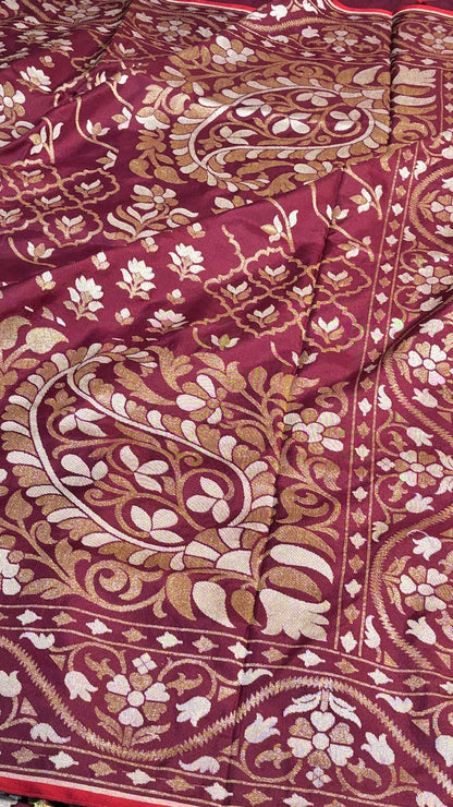 Wine Ektara Silk Jamdani handloom Saree