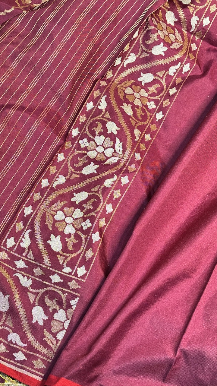 Wine Ektara Silk Jamdani handloom Saree
