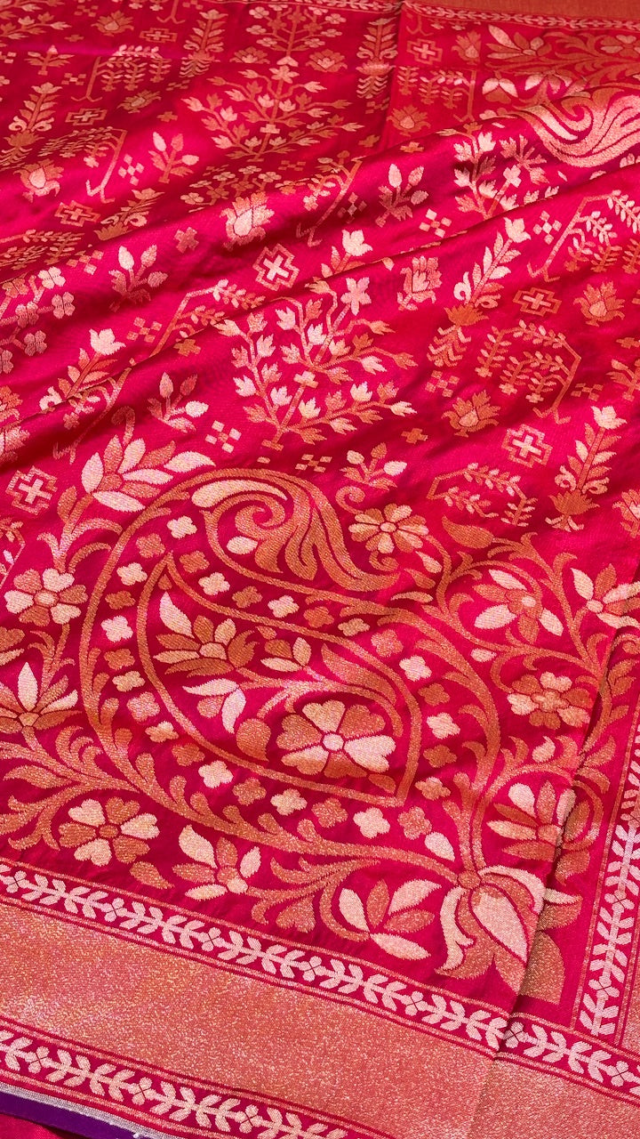 Rani Pink Ektara Silk Jamdani handloom Saree