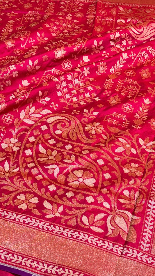 Rani Pink Ektara Silk Jamdani handloom Saree