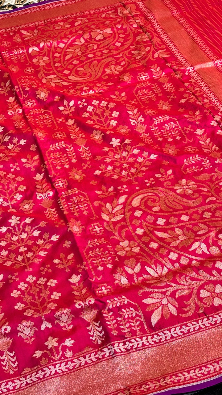 Rani Pink Ektara Silk Jamdani handloom Saree