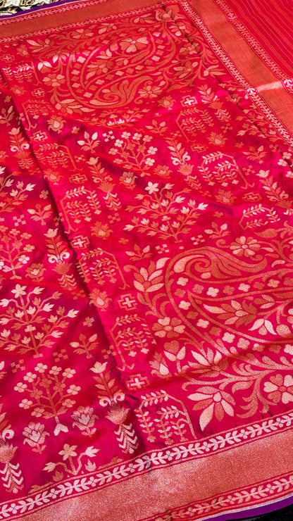 Rani Pink Ektara Silk Jamdani handloom Saree