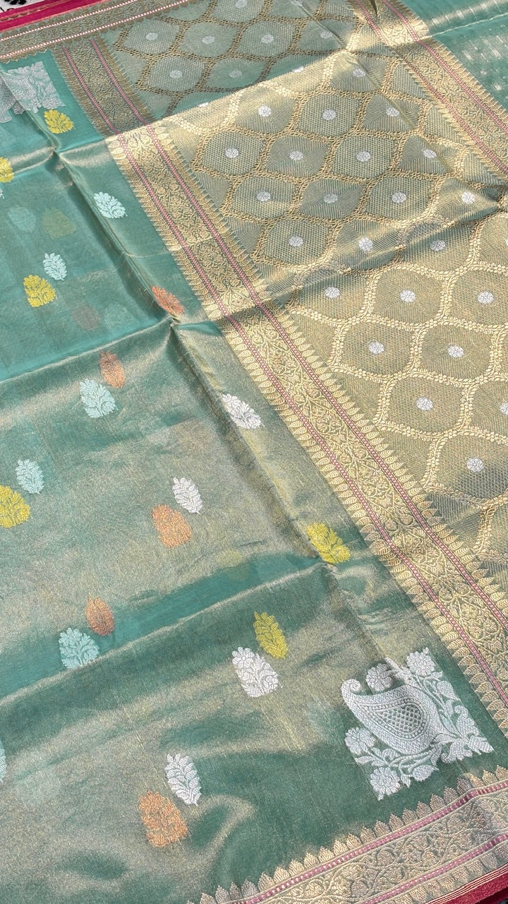 Sage Green Tissue Banarasi Silk Handwoven Saree
