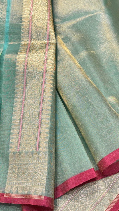 Sage Green Tissue Banarasi Silk Handwoven Saree