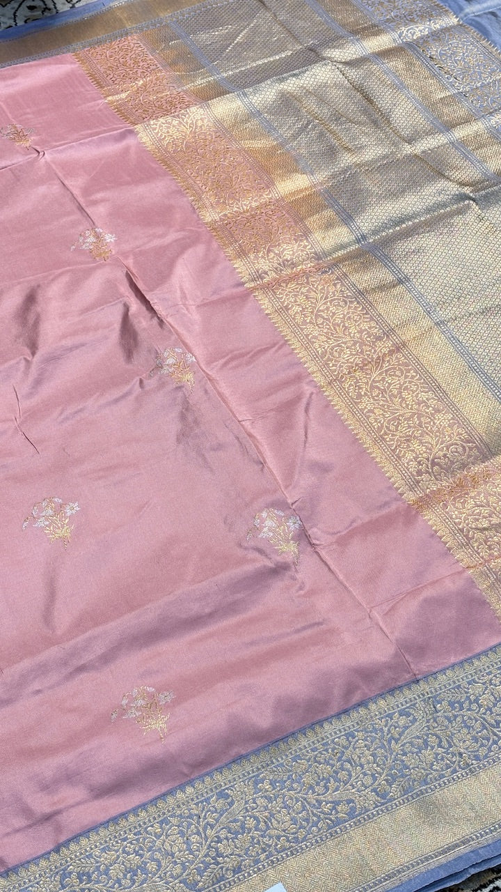 Rose Blush Pure Banarasi Katan Silk Handwoven Saree